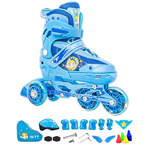 Inline Skates Kinder Mädchen Verstellbar Mit Flash PU Rad 2 In 1 Roller Blades Mädchen Jungen Kinder Skate Für über 2 Jahre Alt,Blue-M（33-38） von QIANG