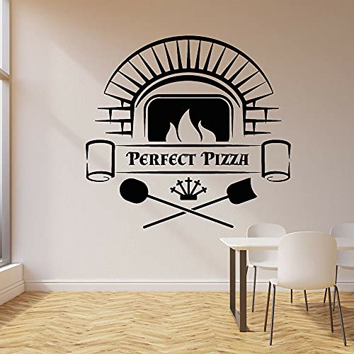 Pizza Logo Vinyl Wandtattoo Pizza Pizzeria Schaufenster Aufkleber Bäckerei Italienische Küche Kunst Wandbild Tapete für Restaurant 55x54cm von QIANGTOU