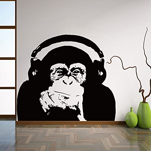 QIANGTOU Denken Gorilla Wandtattoos Kunst Design Dekoration Vinyl Affen Musik Wandaufkleber Schlafzimmer Wandkunst Wandbild 42x48cm von QIANGTOU