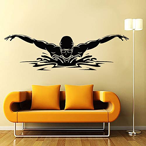 QIANGTOU Schwimmer Wandtattoo Schwimmbad Wassersport Sportlich Vinyl Wandaufkleber Home Jungen Schlafzimmer Dekoration wasserdichte Kunstwand 143x42cm von QIANGTOU