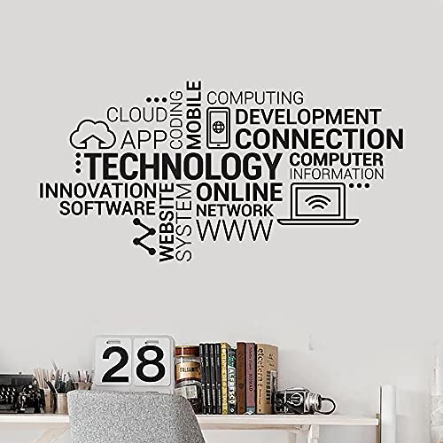 QIANGTOU Technologie Buchstaben Vinyl Wandtattoo Unternehmen Internet Innovation Worte Cloud Büro Wandaufkleber Moderne Dekoration 54x106cm von QIANGTOU