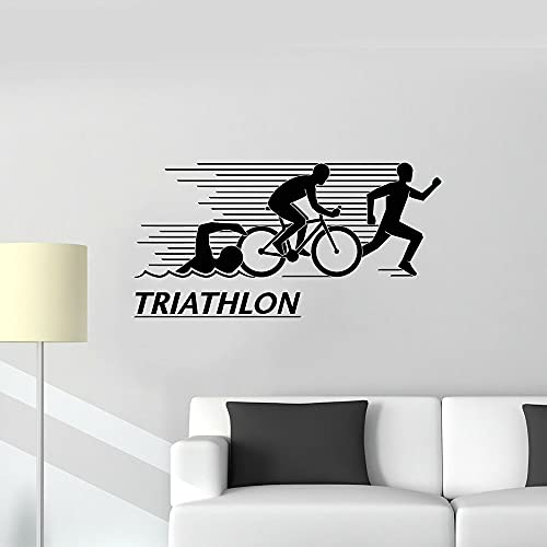 QIANGTOU Triathlon Sport Wandaufkleber Sportler Schwimmen Radfahren Laufen Vinyl Wandtattoo Wohnzimmer Nordic Dekoration Kunst 54x105cm von QIANGTOU