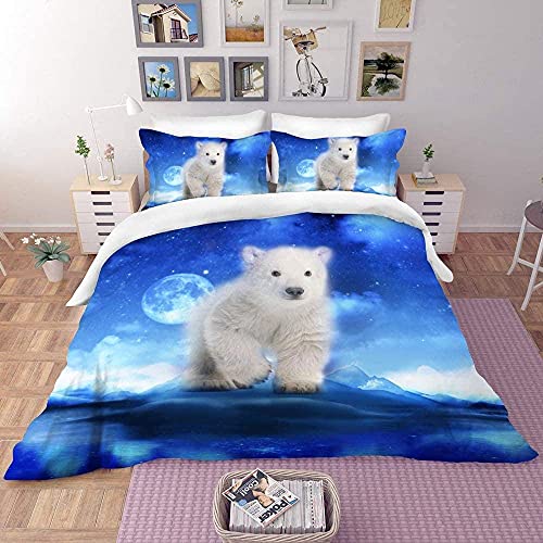 QIANJJ 3D Duvet Cover Bedding Bettwäsche Set Sternmond Gletschertier Eisbär Einzeln (135x200 cm), 2er Set 1 Stück Bettbezug + 1 Stück passender Kissenbezug von QIANJJ