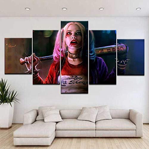 QIANJJ 5 Panel Painting Wandposter Moderne Wandkunst Selbstmordkommando Harley Quinn Film Bild wandbilder Kunstdruck Wohnkultur von QIANJJ