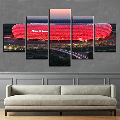 QIANJJ 5 teilig leinwand wandbilder für Wohnzimmer Bayern München Allianz Arena Group Sportanpassung Moderne Art Deco Home Decoration von QIANJJ