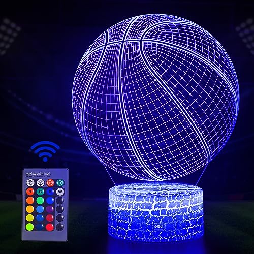 Basketball geschenke für jungen, Basketball Nachtlicht kinder, 3D Optische Täuschungs lampe, Dimmbare 3D Nachtlicht mit 16 Farben Ändern und Fernbedienung, Geburtstags Weihnachtsgeschenke für Kinder von QIANLAINIAO