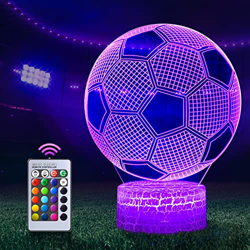 Fußball geschenke für jungen, 3D Nachtlicht, 3D Optische Täuschungs lampe, Dimmbare mit 16 Farben Ändern und Fernbedienung, Geburtstags und Weihnachtsgeschenke für Kinder von QIANLAINIAO