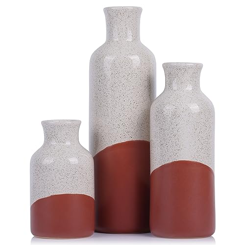 Blumenvase für Heimdekoration, Keramikvasen-Set für Bauernhaus-Dekor, Terrakotta-Vase für Regal, moderne Boho-Dekovase, rustikale Pampasgrasvase, Esstisch, Kaminsims & Tafelaufsatz – 3-teiliges Set von QIANLING