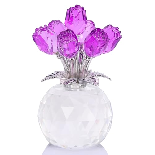 Bunte Rosenblüten Statue aus Kristall mit runder Vase, Statue aus Kristallglas Serie, romantisches Geschenk für Frauen zum Jahrestag und zum Muttertag von QIANLING