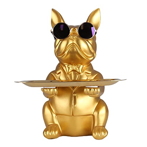 Gold Bulldoggen-Tablett-Statue – Modernes Sparschwein-Tablett zur Aufbewahrung von Schlüsseln, Süßigkeiten, Schmuck, Ohrringen – geeignet für Heimdekoration, Esstisch, Büro, kleine Objektablage von QIANLING
