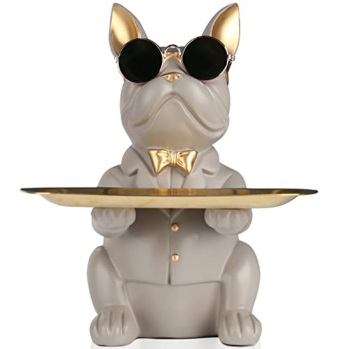 Beige Bulldoggen-Tablett-Statue – Modernes Sparschwein-Tablett zur Aufbewahrung von Schlüsseln, Süßigkeiten, Schmuck, Ohrringen – geeignet für Heimdekoration, Esstisch, Büro, kleine Objektablage von QIANLING