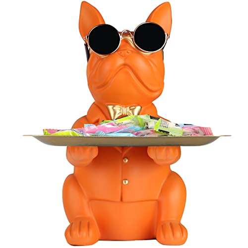 Orange Französische Bulldogge Deko Skulpturen, Schlüsselbrett mit Ablage, lustiges Sparschwein mit Schlüsselschale, Dekoschale und Deko Tablett für Wohnzimmer, Flur, Büro, Deko Wohnzimmer Modern von QIANLING