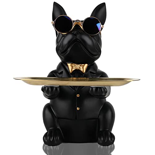 Schwarze Bulldoggen-Tablett-Statue – Modernes Sparschwein-Tablett zur Aufbewahrung von Schlüsseln, Süßigkeiten, Schmuck, Ohrringen – geeignet für Heimdekoration, Esstisch, Büro, kleine Objektablage von QIANLING