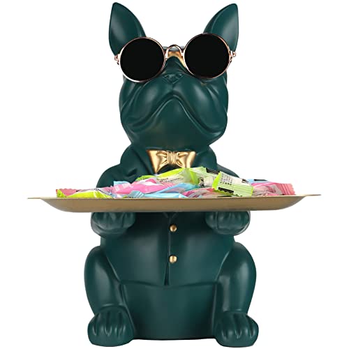 Grün Französische Bulldogge Deko Skulpturen, Schlüsselbrett mit Ablage, lustiges Sparschwein mit Schlüsselschale, Dekoschale und Deko Tablett für Wohnzimmer, Flur, Büro, Deko Wohnzimmer Modern von QIANLING