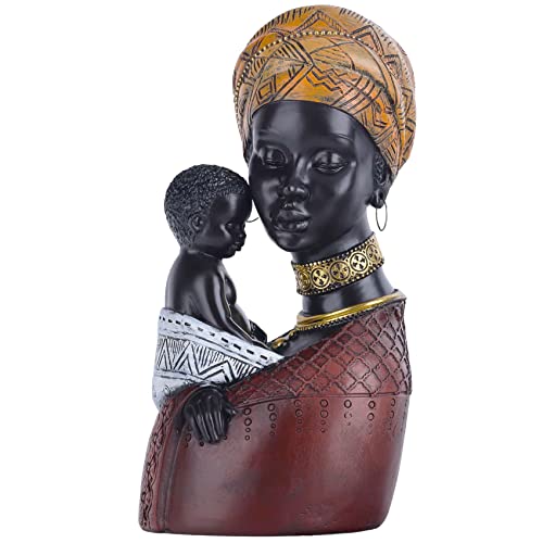 Home Decor Afrikanische Kunst Skulpturen, afrikanische Frau und Sohn Statue, Schwarze Statuen afrikanische Frau Büste Statue, geeignet für Wohnzimmer Desktop Zimmer Bücherregal Eingang Dekor von QIANLING