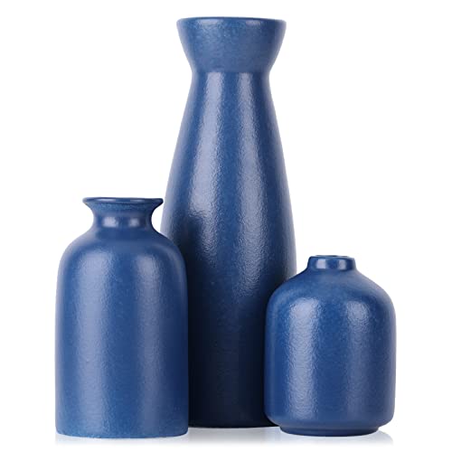 Blaues Keramikvasen-Set – 3 marineblaue Vasen, landhausblaue Vasen als Heimdekoration, Wohnzimmerdekoration, Tischdekoration, Kamindekoration und Tafelaufsätze für die Eingangsdekoration von QIANLING