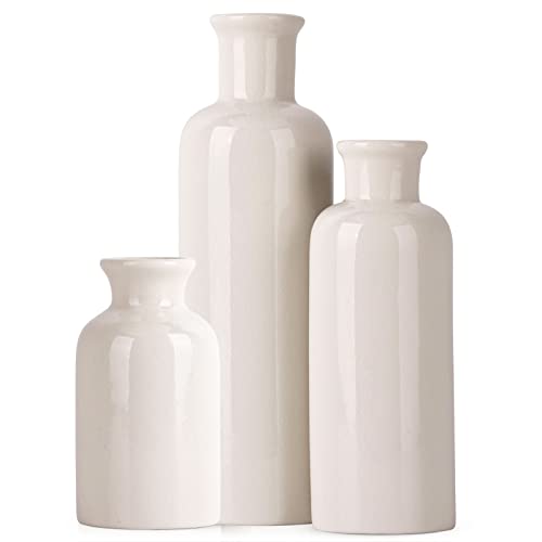 Keramikvase 3-teiliges Set, Bauernhaus-Dekor, weiße Keramik, kleine Vase für Landhausdekoration, Wohnzimmerdekoration, Tischdekoration, Kamin und Eingangsdekoration von QIANLING