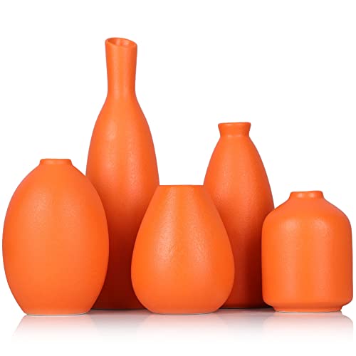 Keramikvase Orangefarbene Knospenvasen aus Keramik, 5er-Set, Bauernhaus-, Kamin-, Kaminsims- und Regaldekoration, Heimdekoration für Wohnzimmer, Eingangsbereich, und Büro, Couchtisch-Dekorvase von QIANLING