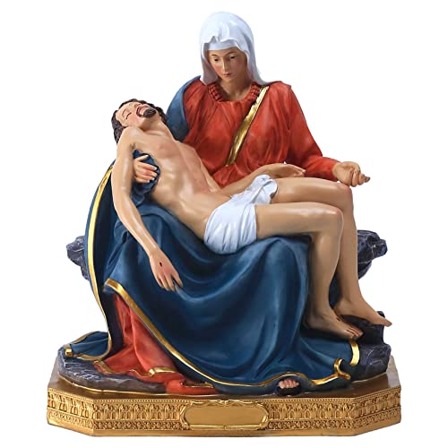 22 cm hohe, vollfarbige La Pieta-Figurenstatue, Religionskollektion Pietà Maria und Jesus-Statue, Religionsgeschenk, La Pieta-Skulptur und Figuren aus Kunstharz, geeignet für religiöse Dekoration von QIANLING
