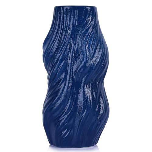 Marineblaue Keramikvase für Heimdekoration, blaue Vasen für Wohnzimmer, Tischdekoration und Tafelaufsatz, ideal für Pampasgras, Blumen, moderne blaue Deko-Akzente für Küche und Badezimmer von QIANLING