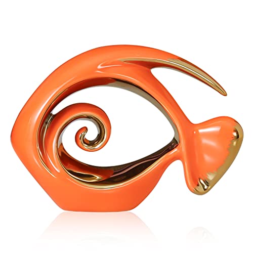 Orange Gold Keramik Fisch Figuren – Küste Wohnkultur, moderne Ozean Mittelstücke für Wohnzimmer, Essbereich, Badezimmer, Büro, Couchtisch, Strandhaus, nautisch, Meer, Eingang, Regal Display von QIANLING