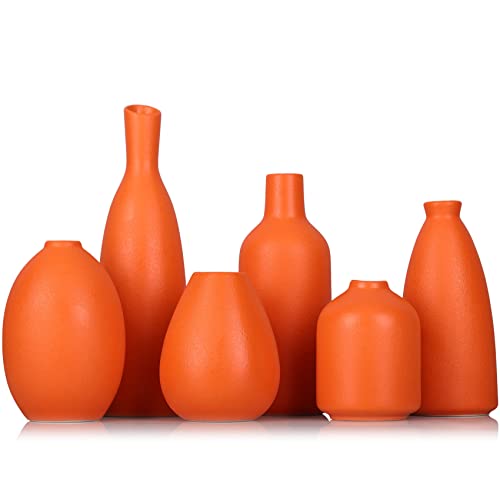 Orange Keramik Knospen Vasen Set von 6, Bauernhaus Dekor, Kamindekor, Kaminsims & Regal Dekor, Heimdekoration für Wohnzimmer, Eingang, Badezimmer & Büro, Couchtischdekoration, Knospenvasen in Bulk von QIANLING