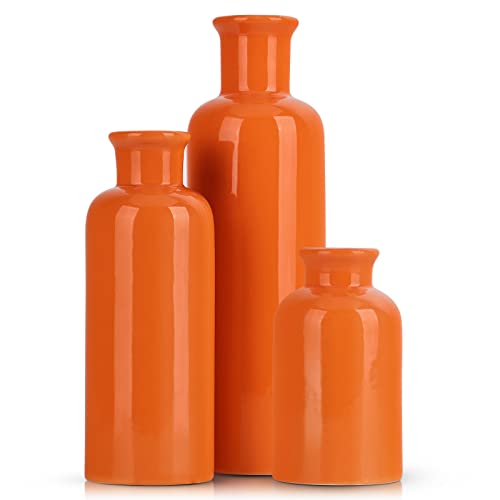 Orange Keramikvase, 3-teiliges Set, Moderne Bauernhaus-Dekoration, mehrfarbige Keramik, kleine Vase für Landhausdekoration, Wohnzimmerdekoration, Tischdekoration und Eingangsdekoration von QIANLING