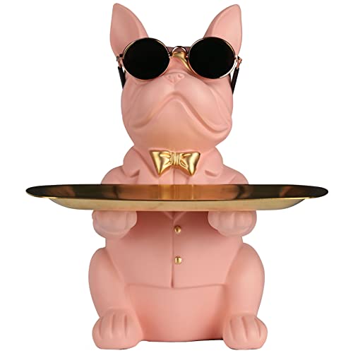 Pink Französische Bulldogge Deko Skulpturen, Schlüsselbrett mit Ablage, lustiges Sparschwein mit Schlüsselschale, Dekoschale und Deko Tablett für Wohnzimmer, Flur, Büro, Deko Wohnzimmer Modern von QIANLING
