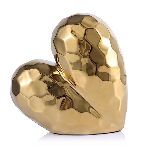 QIANLING Heimdekoration, Herz-Dekor-Skulptur – Golddekor, modernes Keramik-Herz, dekorativer Tischakzent für Zuhause, Büro, Event-Dekoration – Geschenkidee für Liebe und Romantik von QIANLING