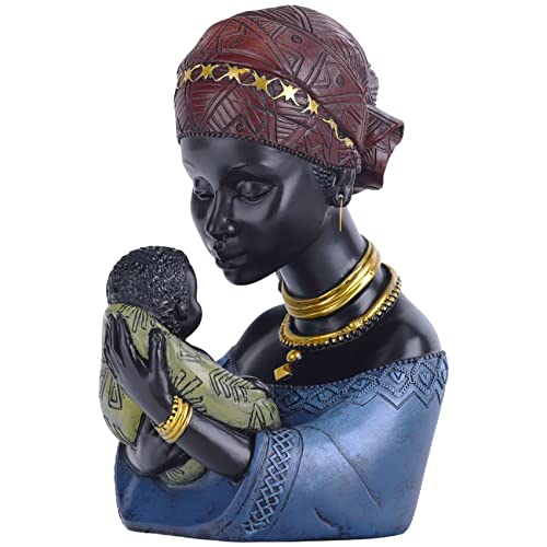 QIANLING Heimdekoration afrikanische Kunstskulpturen, afrikanische Dekoration, afrikanische Frau und Sohn, schwarze Dekoration, afrikanische Frau, Büste Statue, Bücherregal, Eingangsdekoration von QIANLING