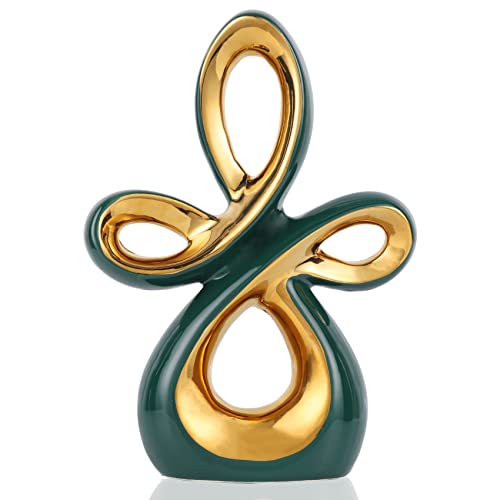 QIANLING Home Decor Stand Abstrakte Kunst Grün Gold Keramik Statue Skulptur, Modernes Dekor Akzente Tisch Centerpieces für Zimmer Wohnen Eingang Büro Couchtisch Küche Bad Esstisch Regal von QIANLING