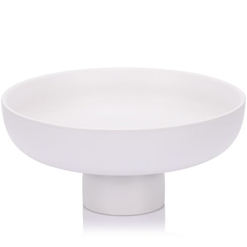 QIANLING Moderne große dekorative Schüssel – weiße geriffelte Standschale, multifunktionale Obstschale, Schlüsselschale, Süßigkeitenschale, ideal für Eingangstisch, Küchentheke, Wohnzimmer, von QIANLING
