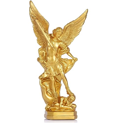 QIANLING San Miguel Arcangel Statue aus Kunstharz, religiöser Erzengel Michael, der Erzengel siegreich über Satan, 31,8 cm, geeignet für Sammlung oder Dekoration von QIANLING