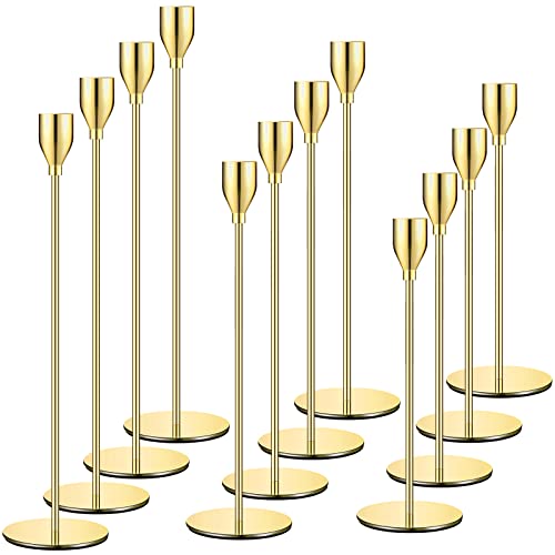 Set mit 12 Goldenen Kerzenständern - Kegelkerzen, Vintage Kerzenständer - Für Kerzen mit 3/4 Zoll Durchmesser, LED-Kerzen - Perfekt für Heimdekoration, Hochzeiten, Candlelight-Dinners, Jubiläen von QIANLING