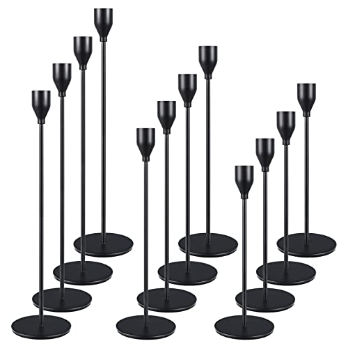 Set mit 12 Schwarzen Kerzenständern - Kegelkerzen, Vintage Kerzenständer - Für Kerzen mit 3/4 Zoll Durchmesser, LED-Kerzen - Perfekt für Heimdekoration, Hochzeiten, Candlelight-Dinners, Jubiläen von QIANLING