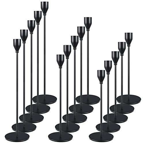 Set mit 15 Schwarzen Kerzenständern - Kegelkerzen, Vintage Kerzenständer - Für Kerzen mit 3/4 Zoll Durchmesser, LED-Kerzen - Perfekt für Heimdekoration, Hochzeiten, Candlelight-Dinners, Jubiläen von QIANLING