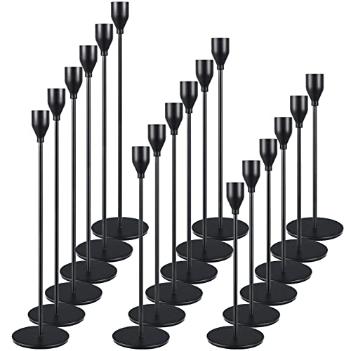 Set mit 18 Schwarzen Kerzenständern - Kegelkerzen, Vintage Kerzenständer - Für Kerzen mit 3/4 Zoll Durchmesser, LED-Kerzen - Perfekt für Heimdekoration, Hochzeiten, Candlelight-Dinners, Jubiläen von QIANLING