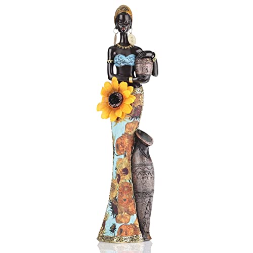 Sunflower African Lady Figur, Harz African American Figuren, Afrocentric Dekor afrikanische Frau Statue, geeignet für Interieur, Wohnzimmer, Zimmer, Bücherregal, Kamin, Mittelstück von QIANLING