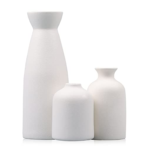 Weißes Keramikvasen-Set – 3 kleine weiße Vasen, rustikale weiße Vasen für Heimdekoration, Wohnzimmerdekoration, Tischdekoration, Kamindekoration und Dekoration für den Eingangsbereich von QIANLING