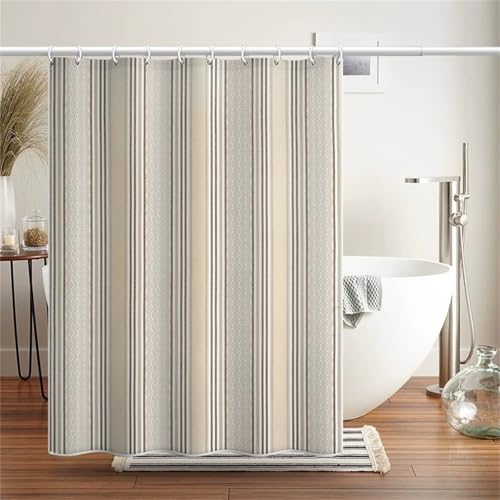 Duschvorhang 180 x 210 cm, Duschvorhang Wasserdicht mit Gewicht Badezimmer Vorhang Badewannenvorhang Polyester Textil mit Ösen und 12 Duschvorhangringe für Badewanne, Vertikale Streifen V-401 von QIANLUOO