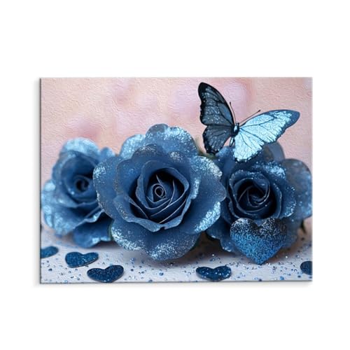 Malen Nach Zahlen Erwachsene Blaue Rose, Malen Nach Zahlen Kits mit Pinseln und Acrylfarben, DIY Ölgemälde Set Malen Basteln Leinwand Anfänger, Als Geschenk für Wanddeko, 50 x 70 cm (ungerahmt) y-567 von QIANLUOO