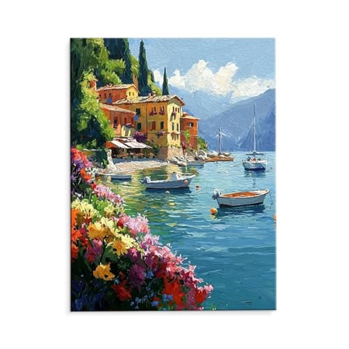 Malen Nach Zahlen Erwachsene Docklandsicht, Malen Nach Zahlen Kits mit Pinseln und Acrylfarben, DIY Ölgemälde Set Malen Basteln Leinwand Anfänger, für Wohnzimmer Wanddeko 70 x 90 cm (ungerahmt) y-615 von QIANLUOO