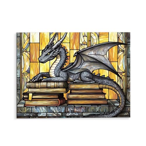 Malen Nach Zahlen Erwachsene Drachenbuch, Malen Nach Zahlen Kits mit Pinseln und Acrylfarben, DIY Ölgemälde Set Malen Basteln Leinwand Anfänger, Als Geschenk für Wanddeko, 35 x 50 cm (ungerahmt) y-595 von QIANLUOO