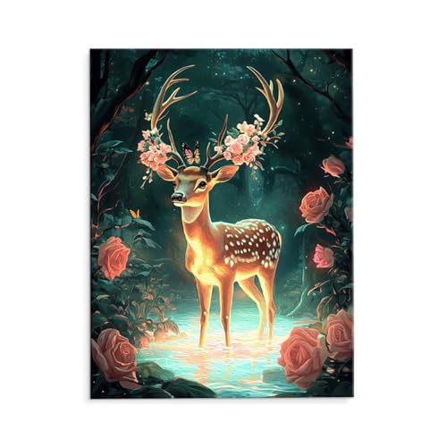 Malen Nach Zahlen Erwachsene Fantasy Hirsch, Malen Nach Zahlen Kits mit Pinseln und Acrylfarben, DIY Ölgemälde Set Malen Basteln Leinwand Anfänger, für Wohnzimmer Wanddeko 35 x 50 cm (ungerahmt) y-667 von QIANLUOO