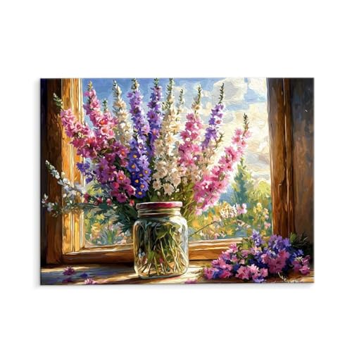 Malen Nach Zahlen Erwachsene Fenster Vase, Malen Nach Zahlen Kits mit Pinseln und Acrylfarben, DIY Ölgemälde Set Malen Basteln Leinwand Anfänger, Als Geschenk für Wanddeko, 50 x 70 cm (ungerahmt) y115 von QIANLUOO