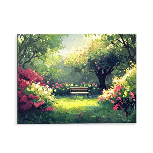 Malen Nach Zahlen Erwachsene Gartenbank, Malen Nach Zahlen Kits mit Pinseln und Acrylfarben, DIY Ölgemälde Set Malen Basteln Leinwand Anfänger, Als Geschenk für Wanddeko, 30 x 40 cm (ungerahmt) y-455 von QIANLUOO