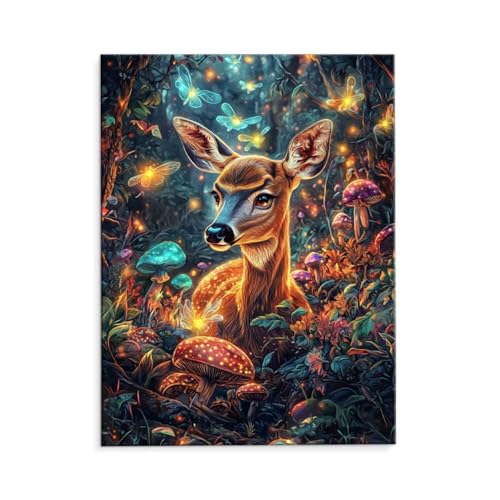 Malen Nach Zahlen Erwachsene Hirsch Pilze, Malen Nach Zahlen Kits mit Pinseln und Acrylfarben, DIY Ölgemälde Set Malen Basteln Leinwand Anfänger, für Wohnzimmer Wanddeko 80 x 110 cm (ungerahmt) y-675 von QIANLUOO