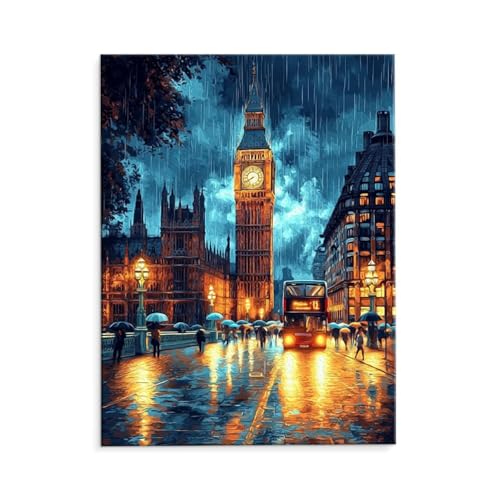 Malen Nach Zahlen Erwachsene London Nachtblick, Malen Nach Zahlen Kits mit Pinseln und Acrylfarben, DIY Ölgemälde Set Malen Basteln Leinwand Anfänger, für Wanddeko, 35 x 50 cm (ungerahmt) y-599 von QIANLUOO