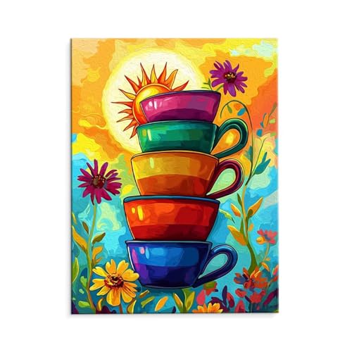 Malen Nach Zahlen Erwachsene Paint by Numbers Adults DIY Ölgemälde Leinwand Set mit 3 Pinsel und Acrylfarben für Home Weihnachten Deko Geburtstag Geschenk - 30 x 40 cm Ohne Rahmen (Kaffeetasse) t-509 von QIANLUOO