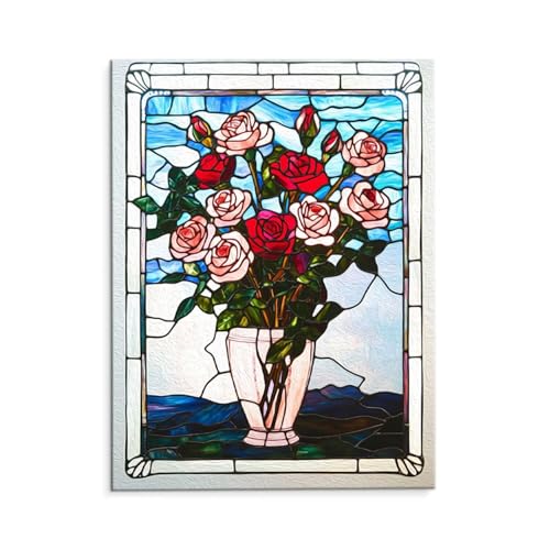Malen Nach Zahlen Erwachsene Paint by Numbers Adults DIY Ölgemälde Leinwand Set mit 3 Pinsel und Acrylfarben für Home Weihnachten Deko Geburtstag Geschenk - 30 x 40 cm Ohne Rahmen (Vase Rosen) t-437 von QIANLUOO